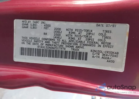 1998 Toyota Tacoma z USA, uszkodzony, nr VIN 4TAVL52N9WZ017978